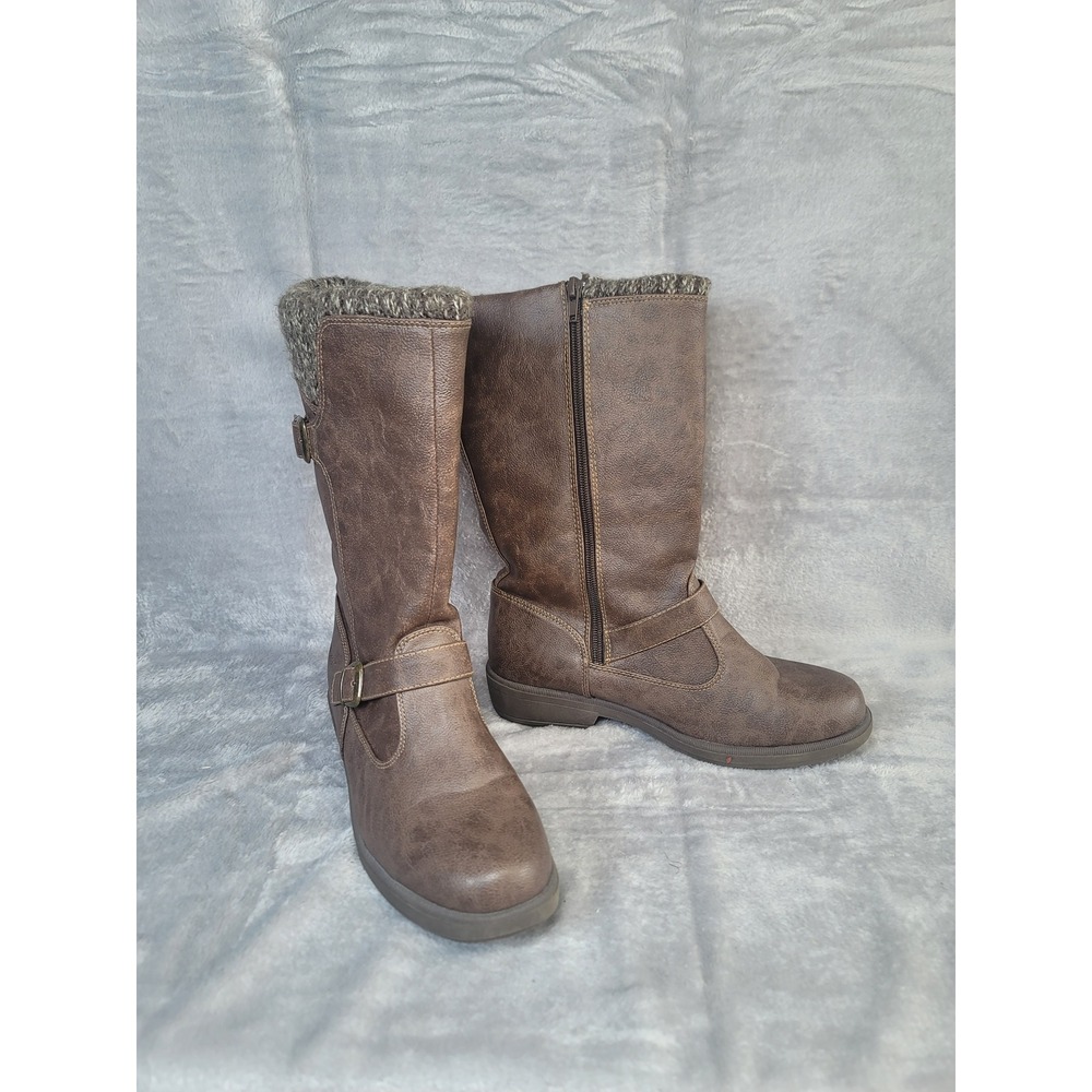 Weatherproof Brown Mid Calf Boots Rugged Heritage 9M Knit Wool Outdoorsy Moto